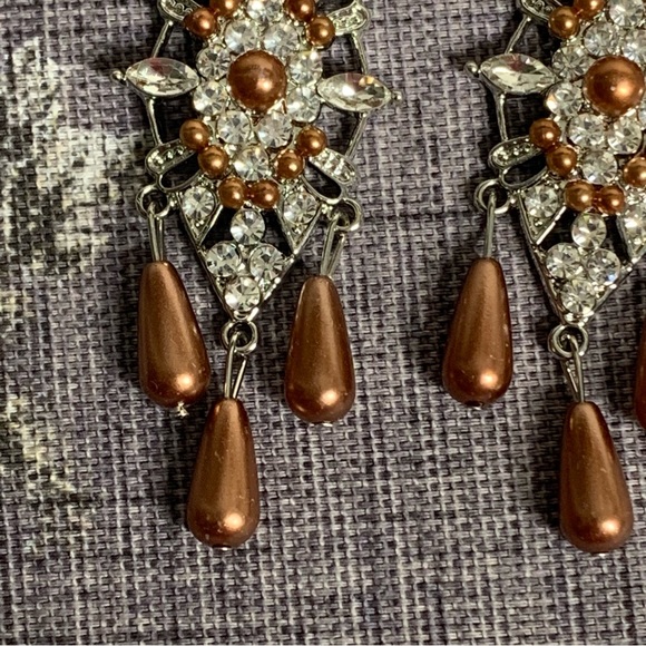 Costume Jewelry Pearl and Crystal Drop Boho Dress Earrings - Picture 2 of 11